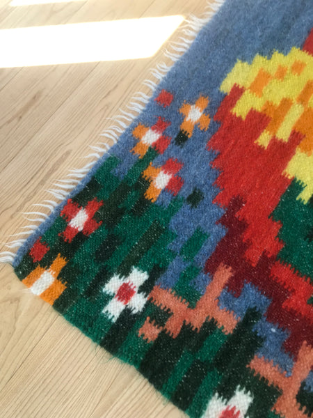 Colourful Cosy rug  Organic Wool Blanket Rug Handwoven on Wooden Loom