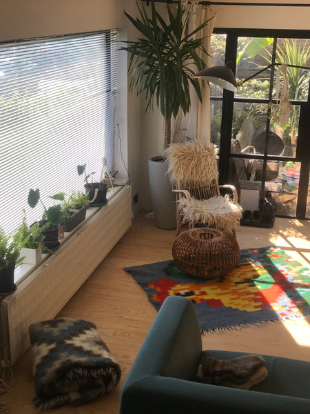 Colourful Cosy rug  Organic Wool Blanket Rug Handwoven on Wooden Loom