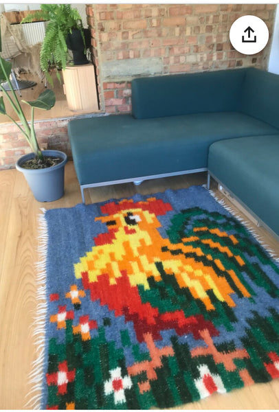 Colourful Cosy rug  Organic Wool Blanket Rug Handwoven on Wooden Loom