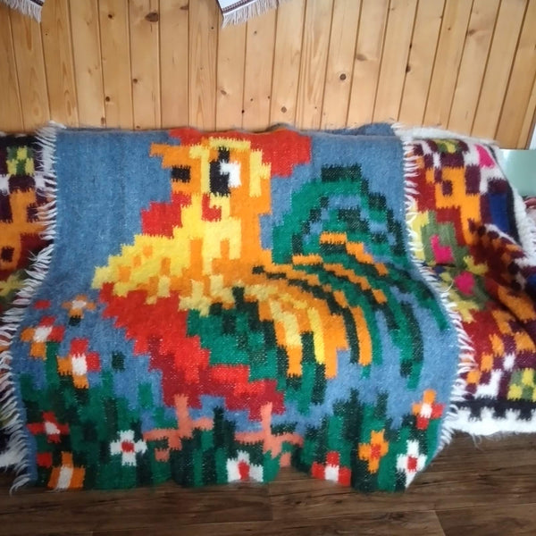 Colourful Cosy rug  Organic Wool Blanket Rug Handwoven on Wooden Loom