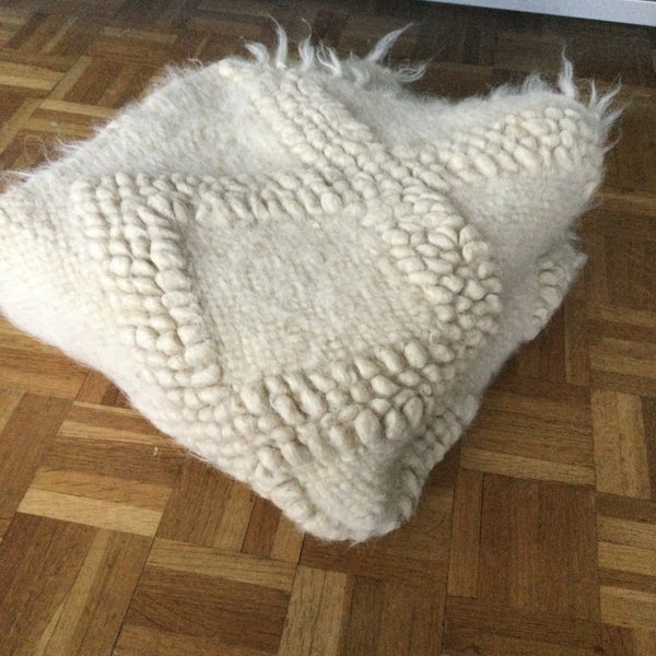 White Rug Organic Sheep Wool Scandinavian Design. Handwoven