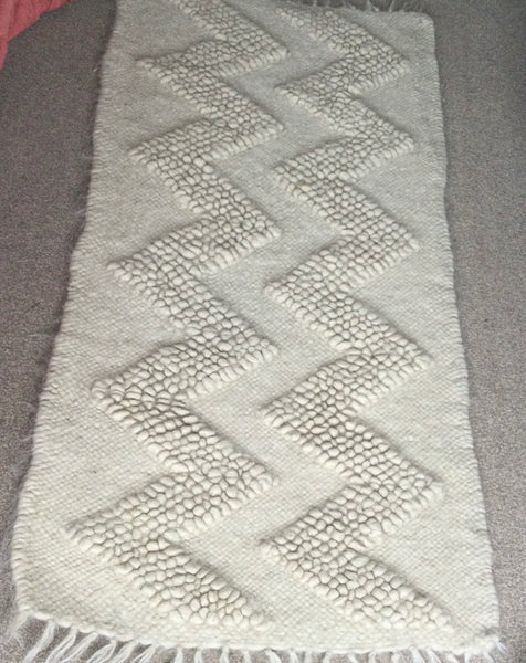 White Rug Organic Sheep Wool Scandinavian Design. Handwoven