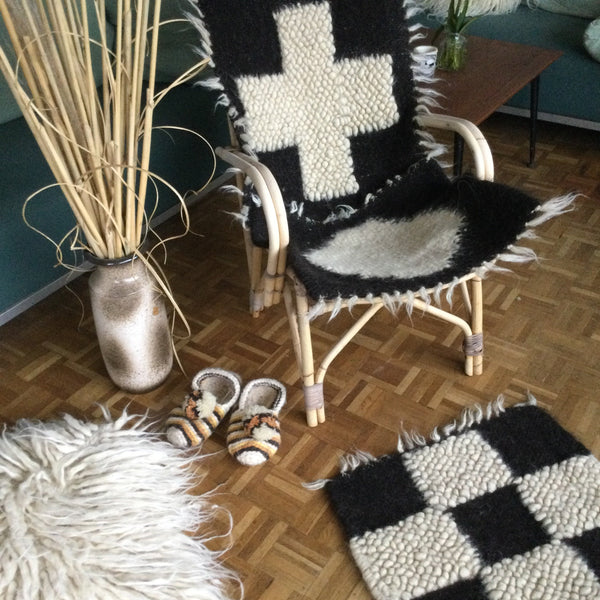 Monochrome Seat Pad | Seat Cover. Handwoven . Wool.