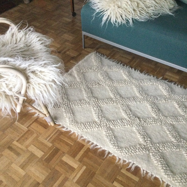 White Rug Organic Sheep Wool Scandinavian Design. Handwoven