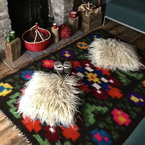 Custom Made Flowers Patchwork Hand woven Wool Rug