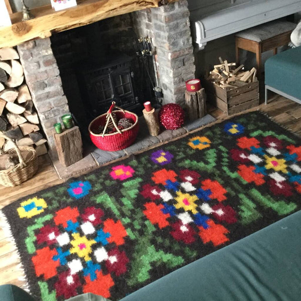 Custom Made Flowers Patchwork Hand woven Wool Rug