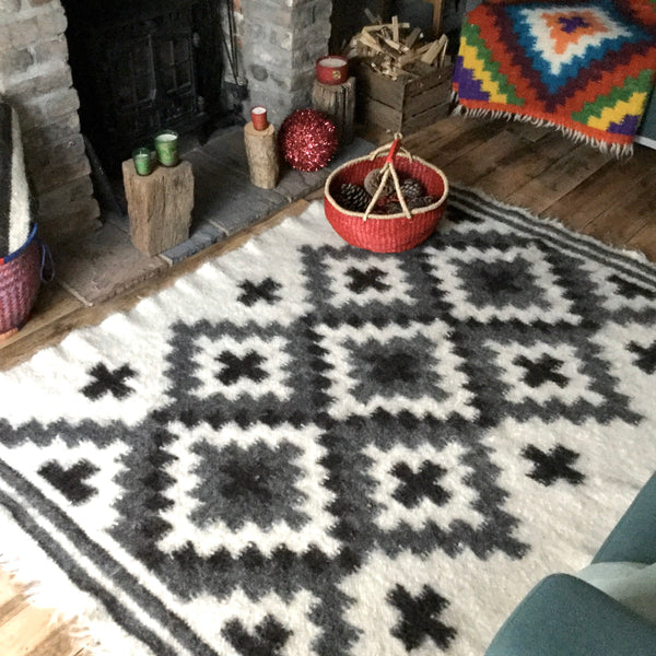 Crosses Wool Thick Rug  Hand Loom Custom Made