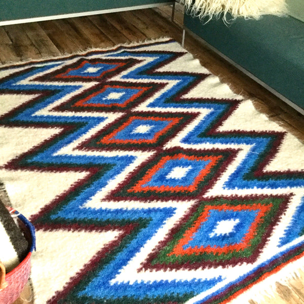 Blue Patchwork Hand Woven Wool Rug Custom Made