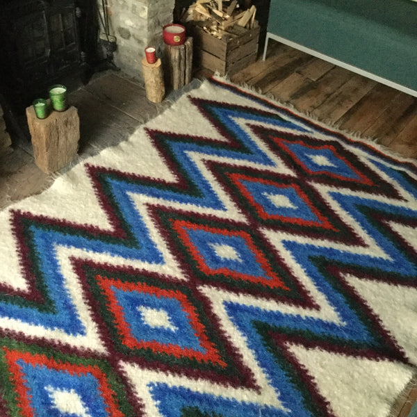 Blue Patchwork Hand Woven Wool Rug Custom Made