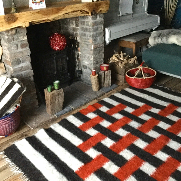 Red And Black Stripes Handwoven Sheep Wool Rug Custom Made
