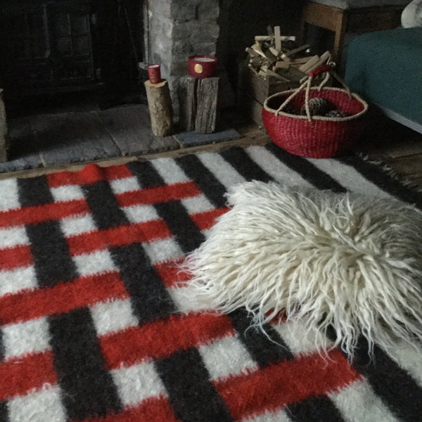 Red And Black Stripes Handwoven Sheep Wool Rug Custom Made