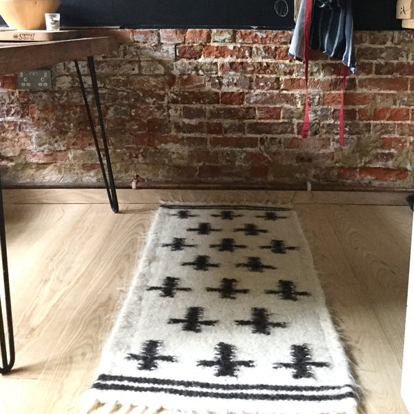 Crosses Rug Organic Sheep Wool Hand Loom  Handmade Custom Made