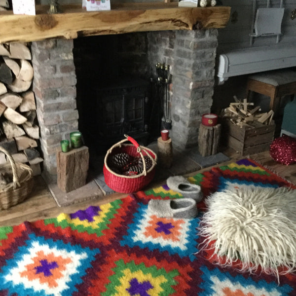 Patchwork Wool Rug Hand Loom  Fat Quarters Custom Made