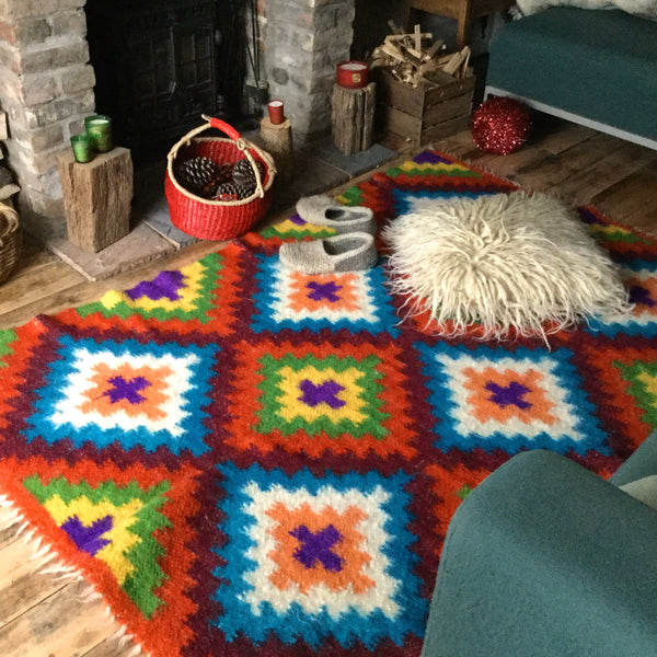 Patchwork Wool Rug Hand Loom  Fat Quarters Custom Made