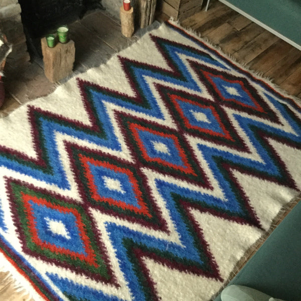 Blue Patchwork Hand Woven Wool Rug Custom Made