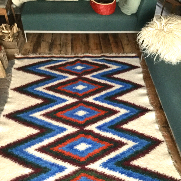 Blue Patchwork Hand Woven Wool Rug Custom Made