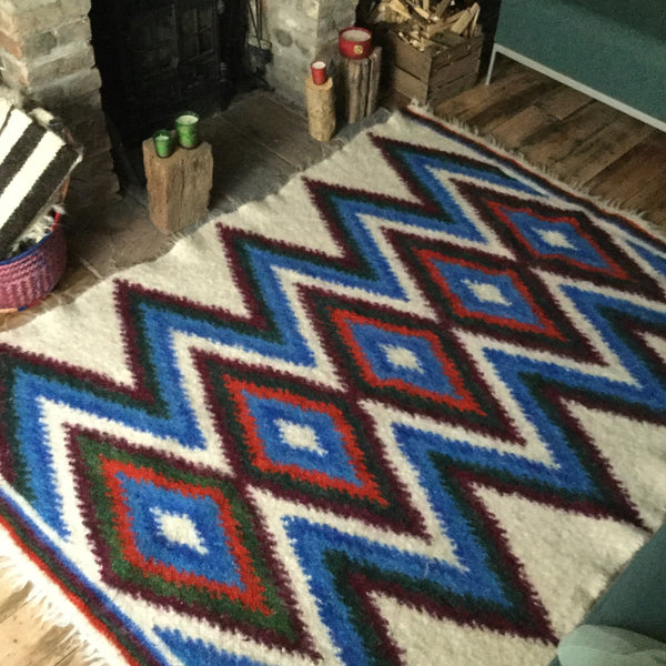 Blue Patchwork Hand Woven Wool Rug Custom Made