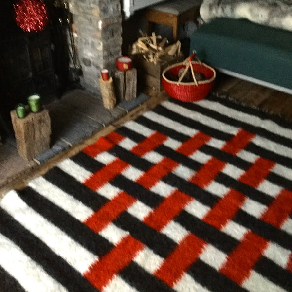 Red And Black Stripes Handwoven Sheep Wool Rug Custom Made
