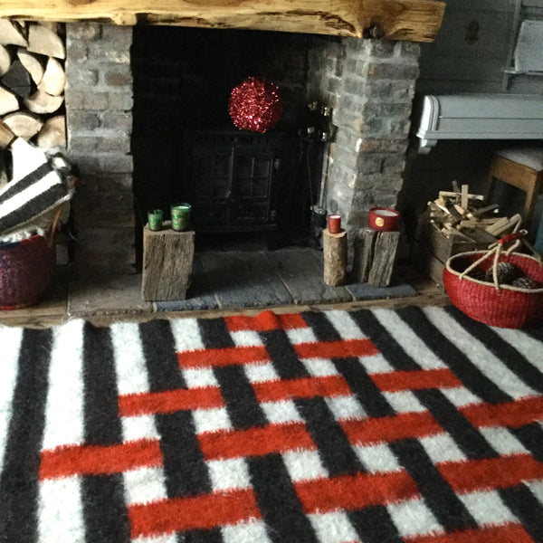 Red And Black Stripes Handwoven Sheep Wool Rug Custom Made