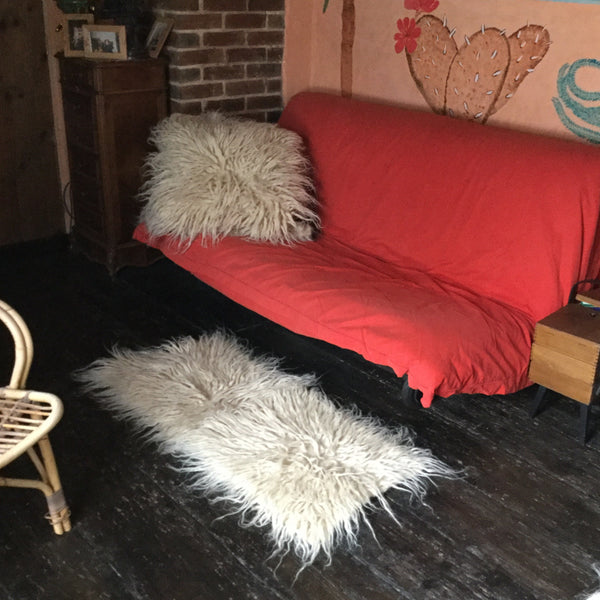 Shaggy Wool Cushion Sheepskin Look Hand Woven On Loom Custom Made