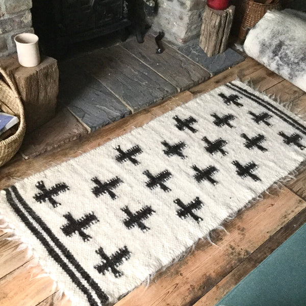 Crosses Rug Organic Sheep Wool Hand Loom  Handmade Custom Made