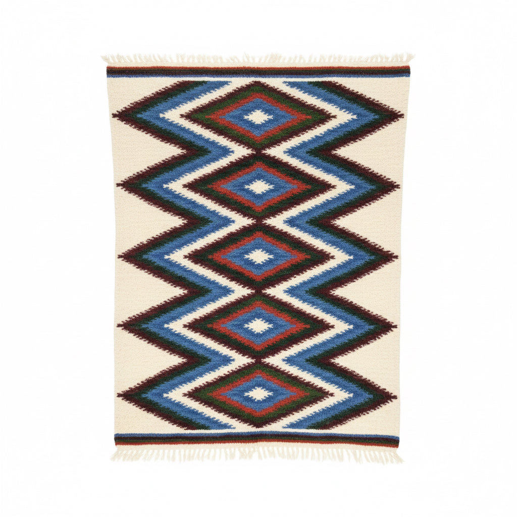 Blue Patchwork Hand Woven Wool Rug Custom Made