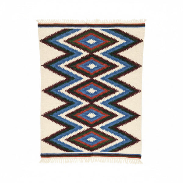 Blue Patchwork Hand Woven Wool Rug Custom Made
