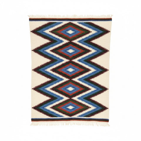 Blue Patchwork Hand Woven Wool Rug Custom Made