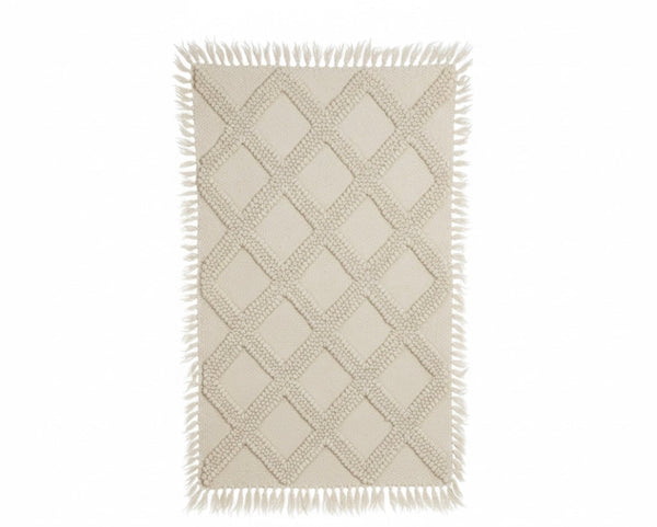 White Rug Organic Sheep Wool Scandinavian Design. Handwoven