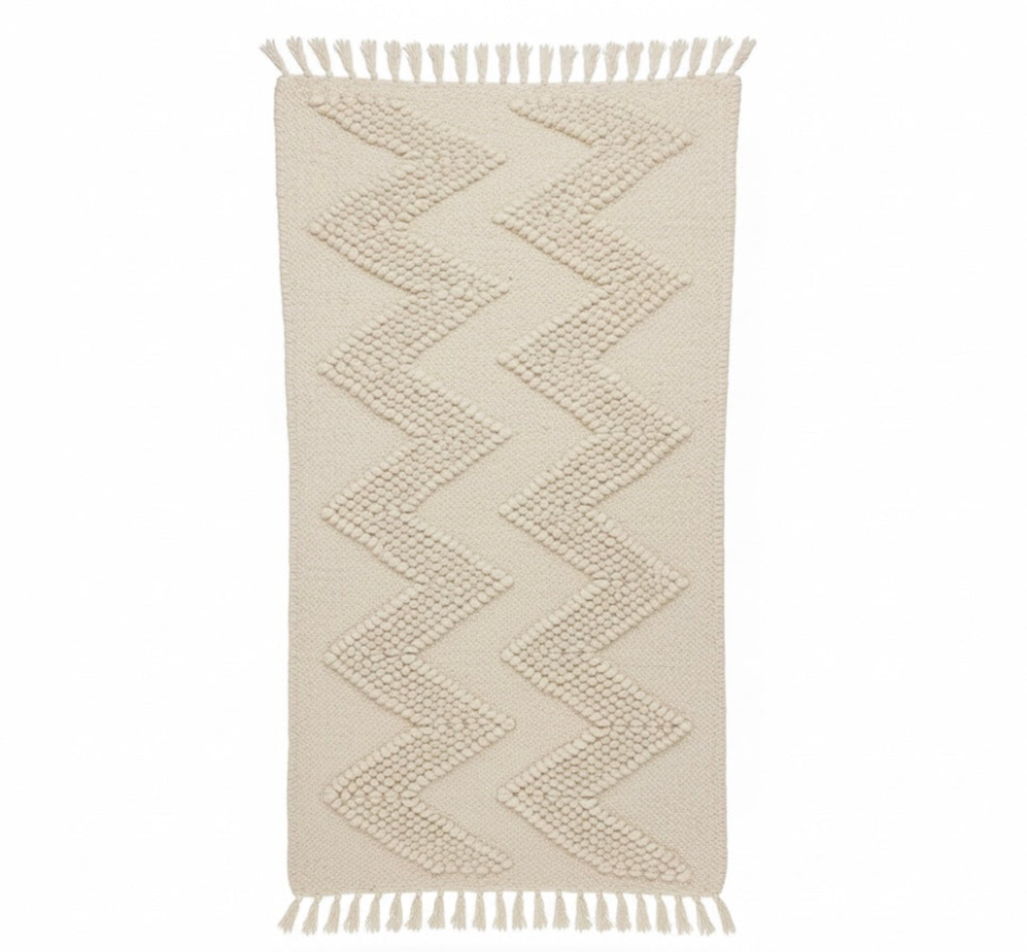 White ZigZag Rug Organic Sheep Wool Scandi Style. Handwoven