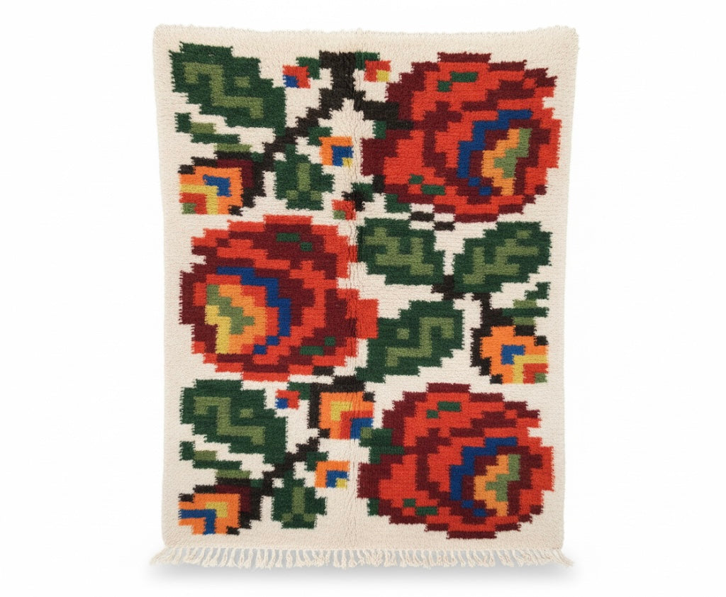 Roses Sheep Wool Handmade Rug Custom Made