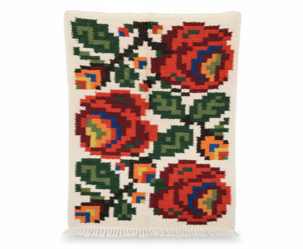 Roses Sheep Wool Handmade Rug Custom Made