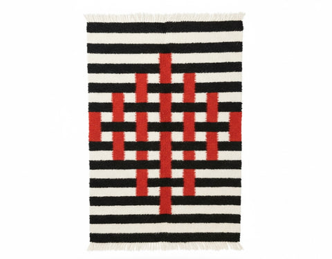 Red And Black Stripes Handwoven Sheep Wool Rug Custom Made