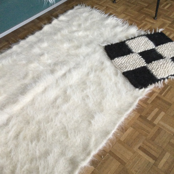 Fluffy White Thick Blanket Scandi Style Hand Loom