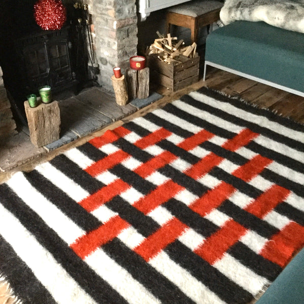 Red And Black Stripes Handwoven Sheep Wool Rug Custom Made