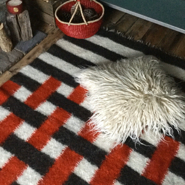 Red And Black Stripes Handwoven Sheep Wool Rug Custom Made