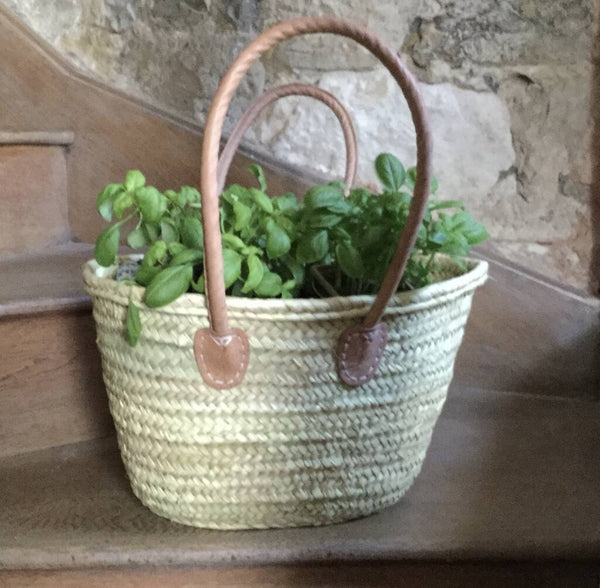 Small French Shopping Basket with Long Leather handles